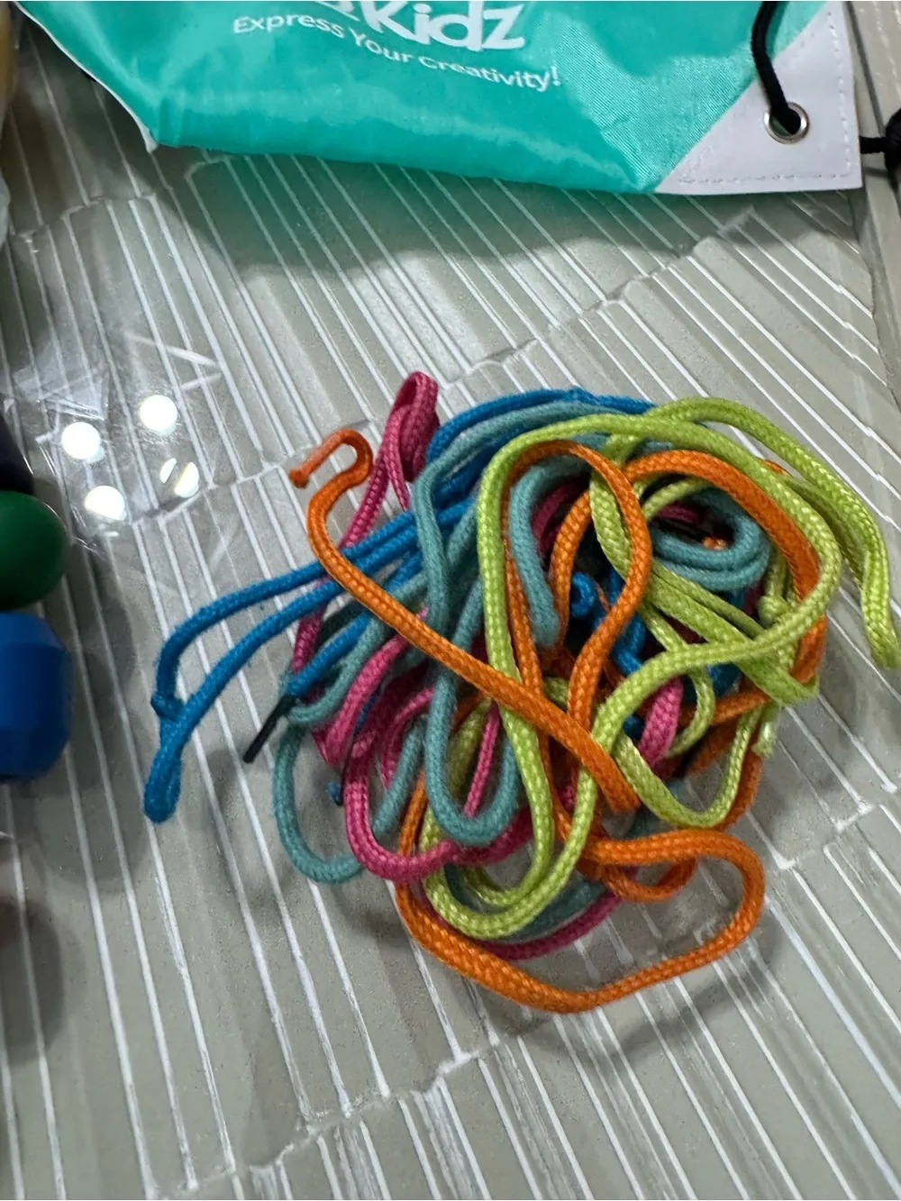Bulk IQKidz Wooden Lacing Beads Lot + Strings & Dinosaur Storage Bag